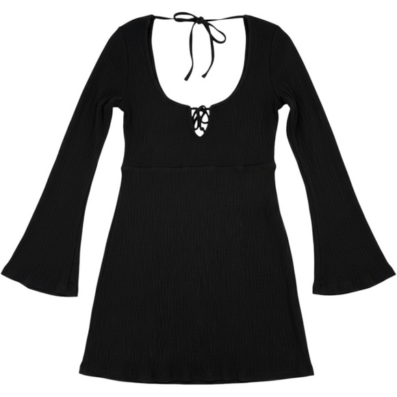Free People Beach Dresses & Skirts - Free People Beach Brynne Mini Dress Womens Small Black Ribbed Open Tie Back